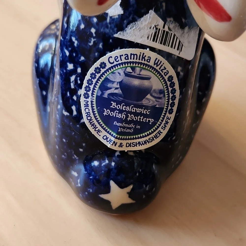 Lot of 2 Boleslawiec Ceramika Bunny Rabbit Patriotic USA Polish Figurine
